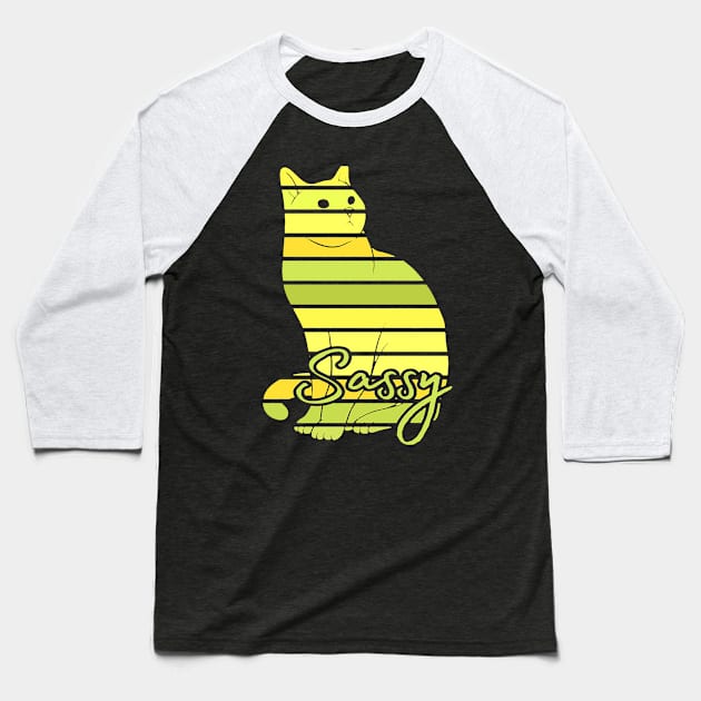 Yellow Sassy Cat Art Baseball T-Shirt by AlondraHanley